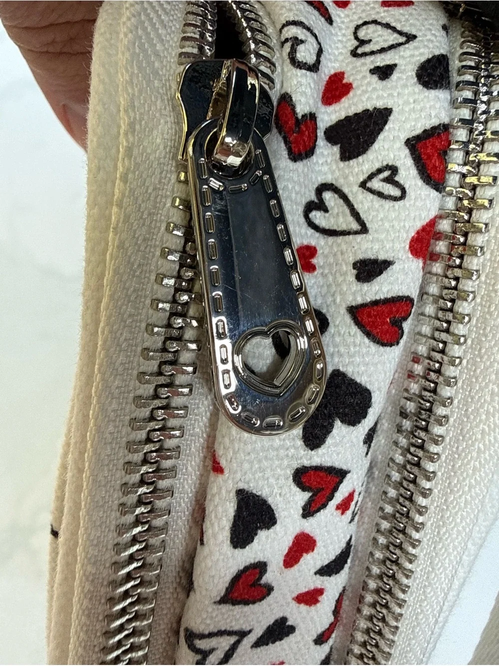 Brighton Love Scroll Canvas Crossbody Bag Heart Stripe Red White Black, NWT